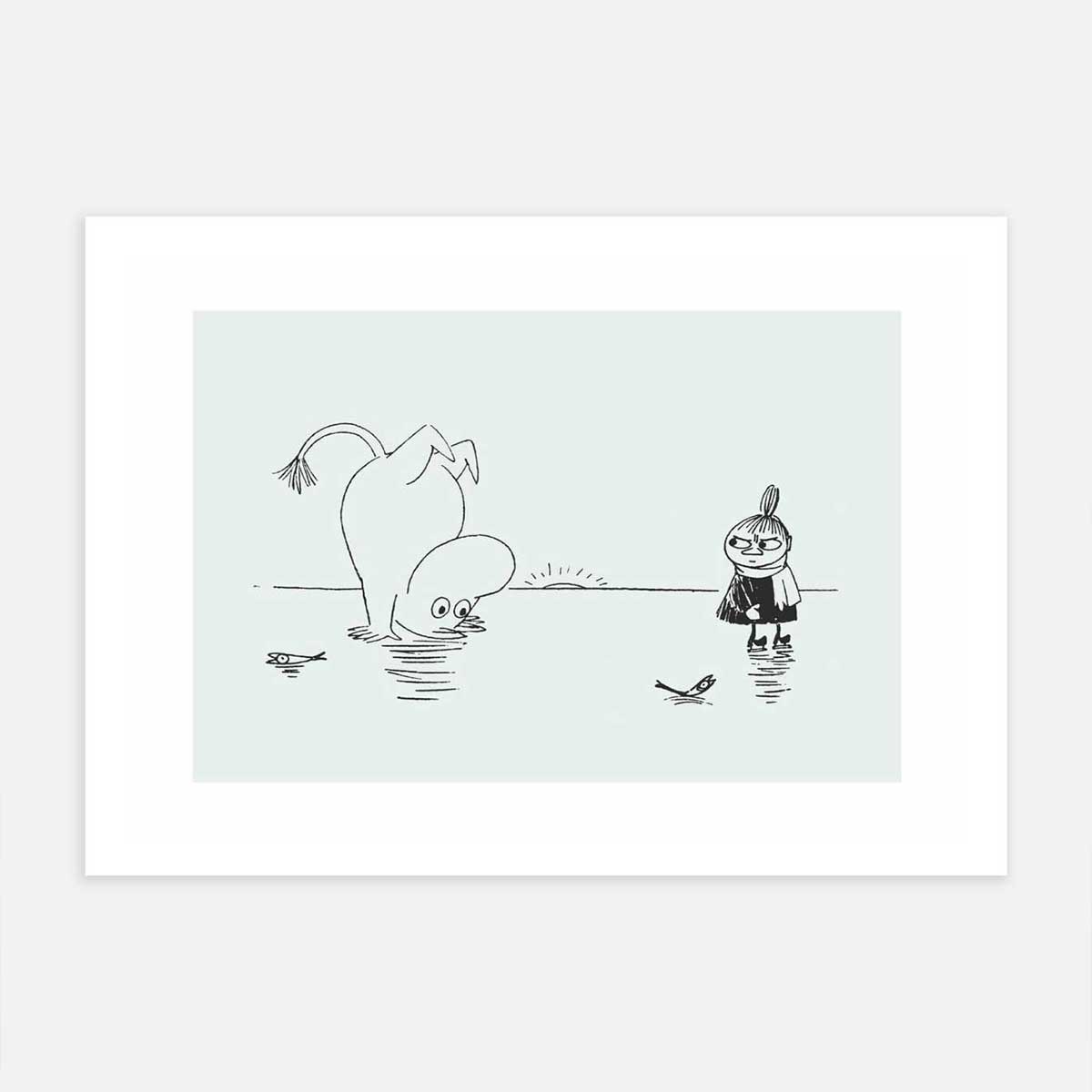 Moomin ムーミン Postery ポストリー モノクロミニポスター ( Moomin And Little My On Ice / 21 × 30 cm )