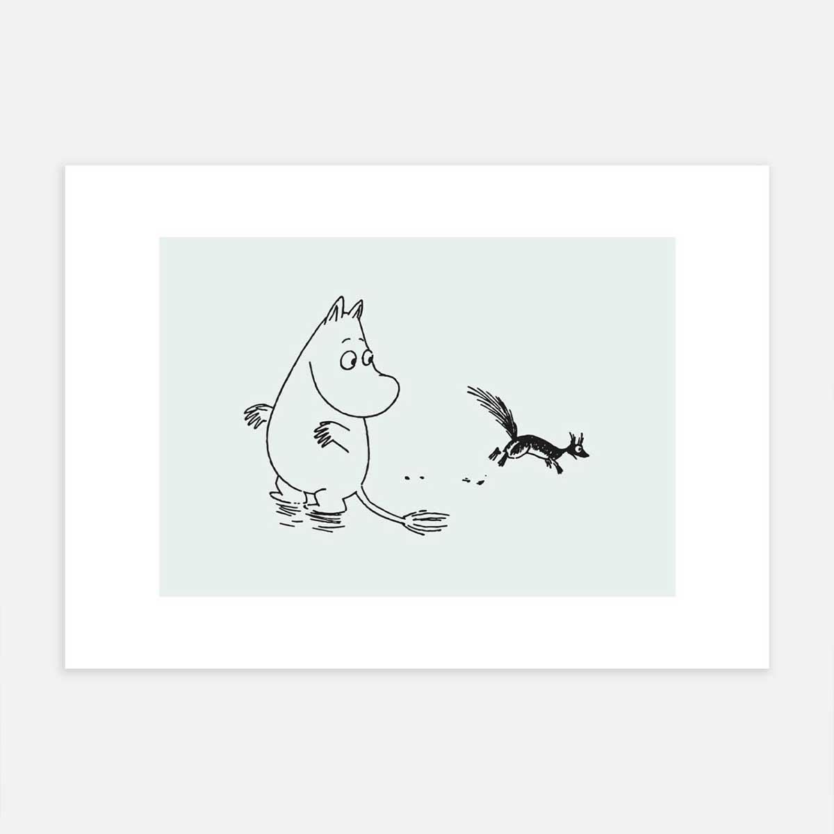 Moomin ムーミン Postery ポストリー モノクロミニポスター ( Moomin And Squirrel / 21 × 30 cm )