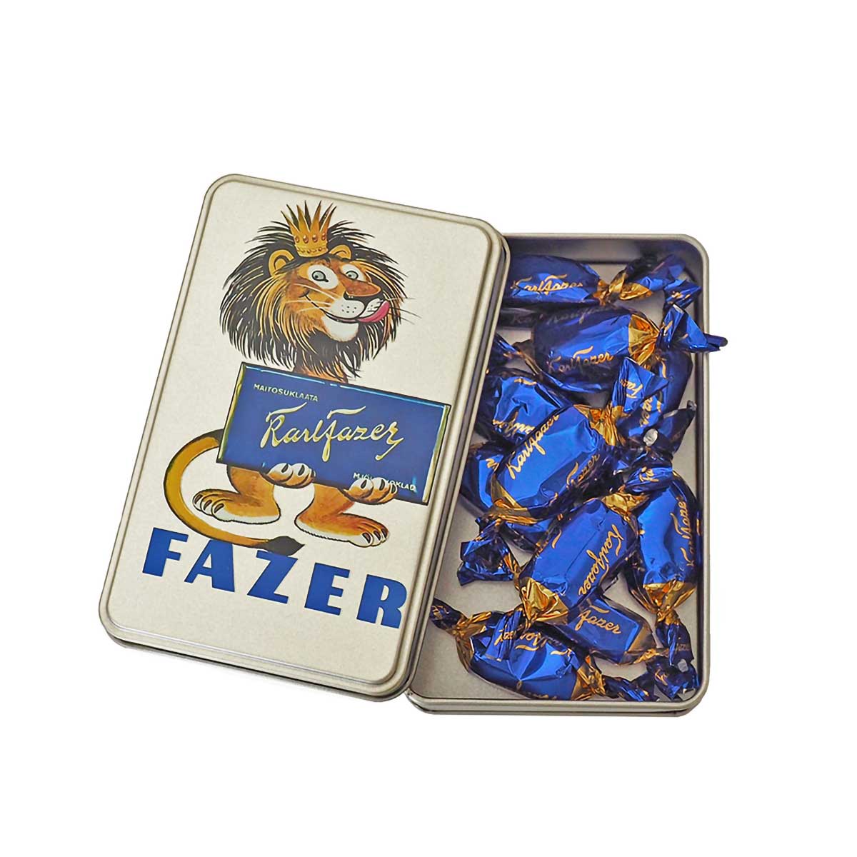 FAZER ファッツェル KarlFazer ミルクチョコレート ライオンレトロ缶 / シルバー ( 8粒 )