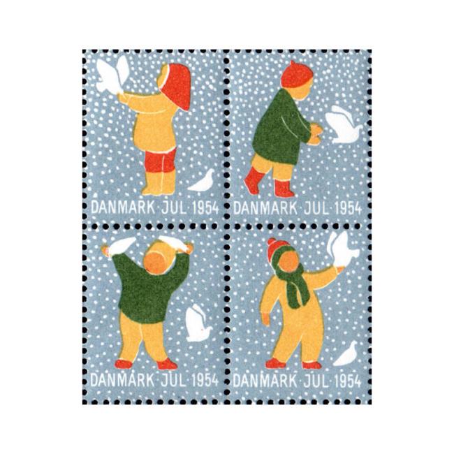 Danish Christmas Seals デンマーク クリスマス シール(1954年/4枚カット)