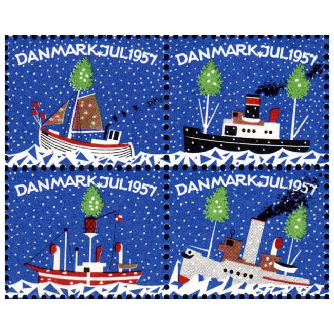Danish Christmas Seals デンマーク クリスマス シール(1957年/4枚カット)