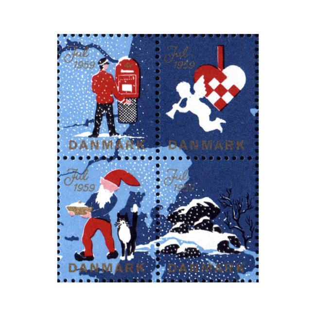 Danish Christmas Seals デンマーク クリスマス シール(1959年/4枚カット)
