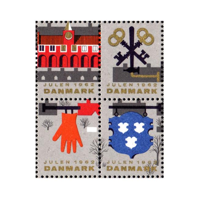 Danish Christmas Seals デンマーク クリスマス シール(1962年/4枚カット)