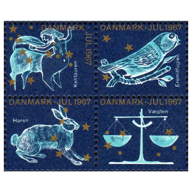 Danish Christmas Seals デンマーク クリスマス シール(1967年/4枚カット)