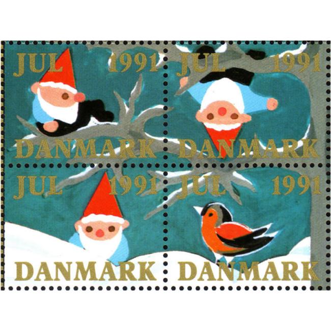 Danish Christmas Seals デンマーク クリスマス シール(1991年/4枚カット)