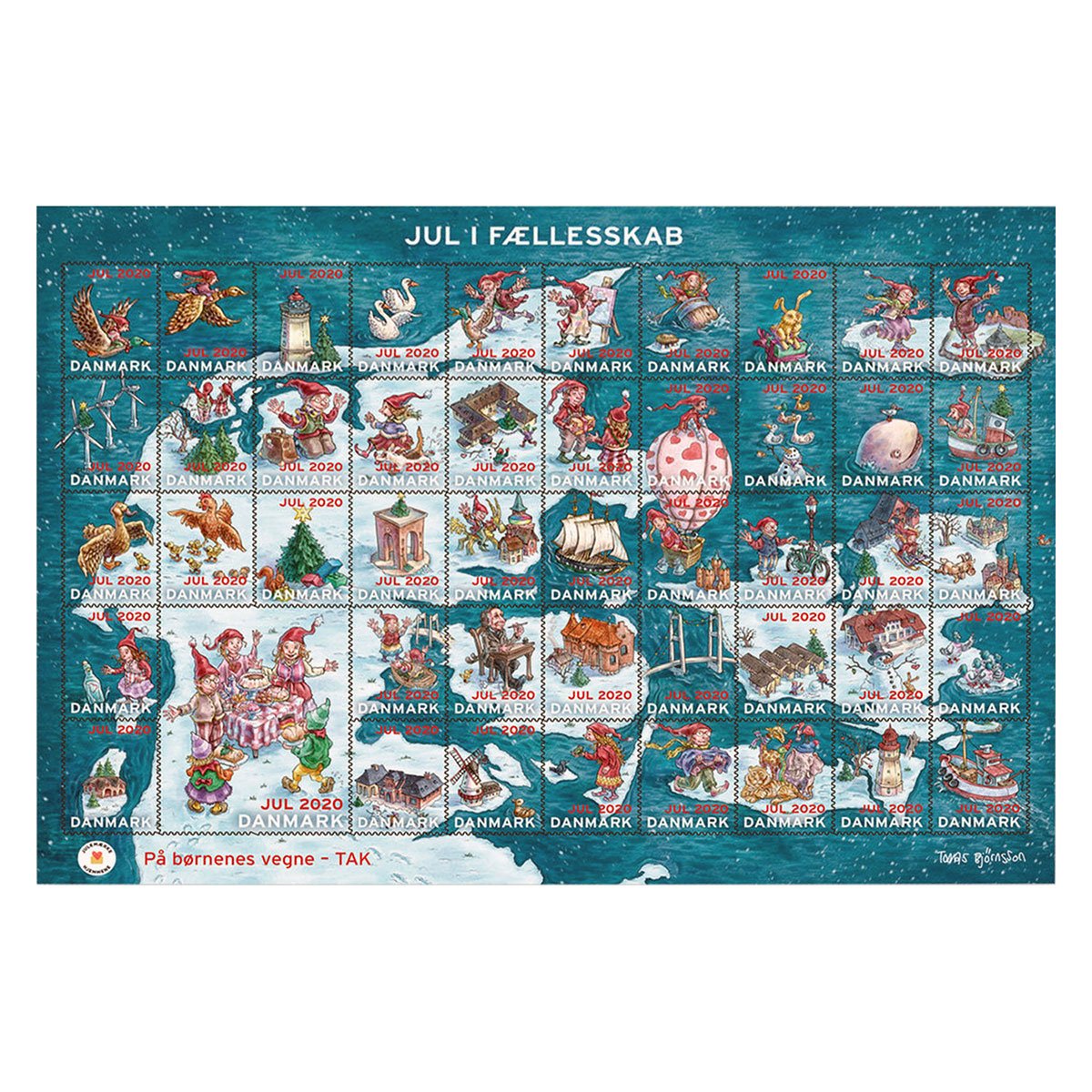 Danish Christmas Seals デンマーク クリスマス シール ( 2020年 / 1シート50枚 )