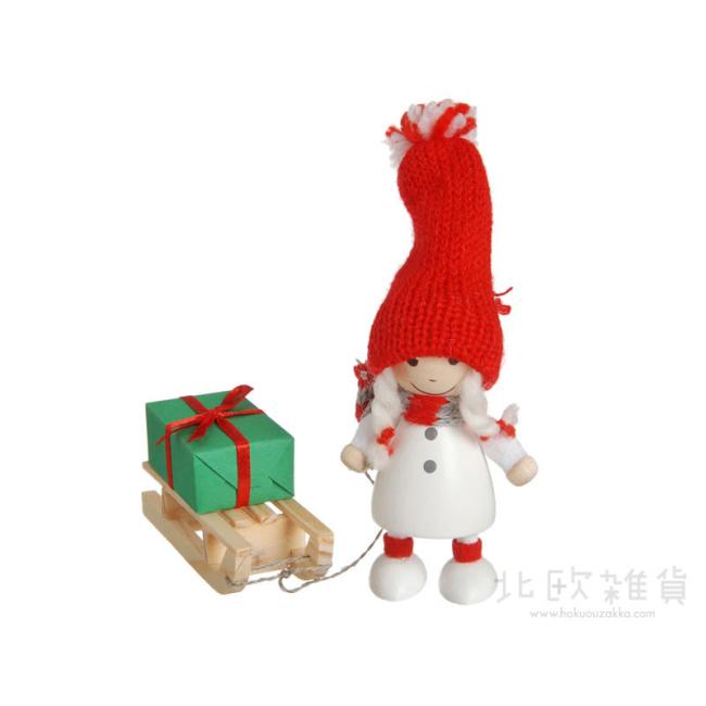 NORDIKA nisse ノルディカ ニッセ クリスマス 木製人形(プレゼントをひいたコートの女の子 / ホワイト)