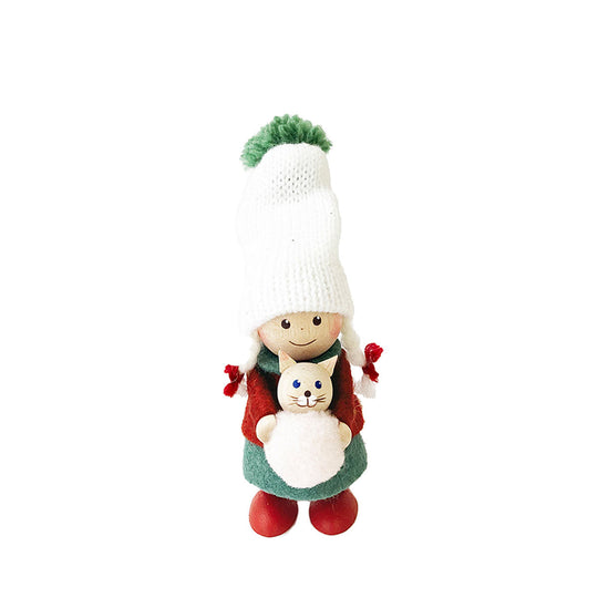 NORDIKA nisse ノルディカ ニッセ クリスマス 木製人形 ( ネコのぬいぐるみを抱えた女の子 / Joy to the world )