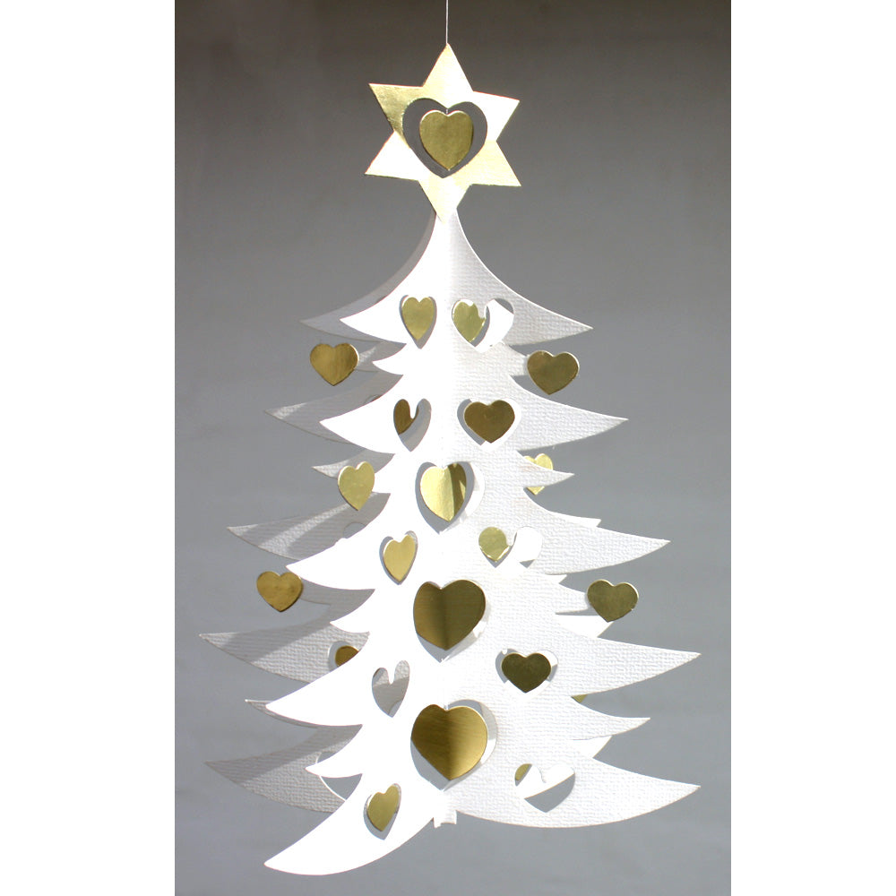 Livingly リビングリー ペーパーモビール ( ハートのクリスマスツリー / L / ホワイト / ゴールド )