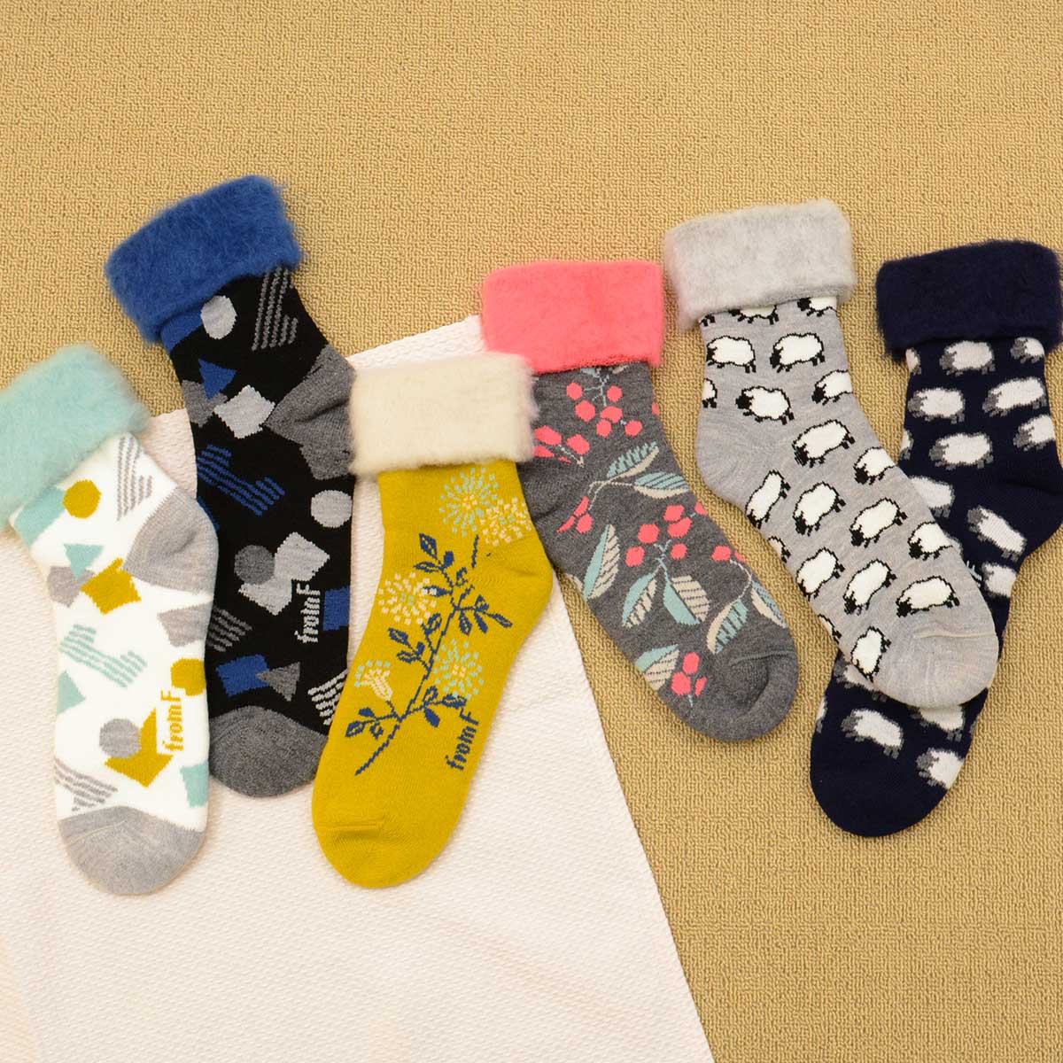 from F フロムエフ もこもこソックス ( lammas - L ひつじ / ネイビー / 26~28.5cm )