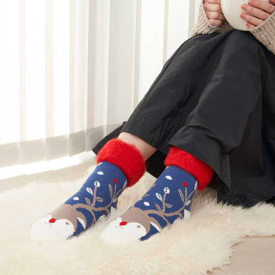 from F フロムエフ もこもこソックス ( poro トナカイ / ブルー / 22.5～25cm )