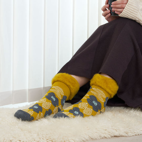 from F フロムエフ もこもこソックス  ( Kukkapuutarha 花畑 / アッシュイエロー / 22.5～25cm )