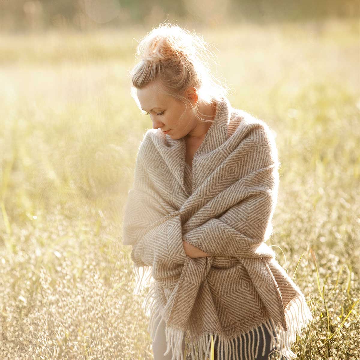 LAPUAN KANKURIT ラプアンカンクリ ポケットショール MARIA ( 60×180cm / ブラウン×ホワイト )