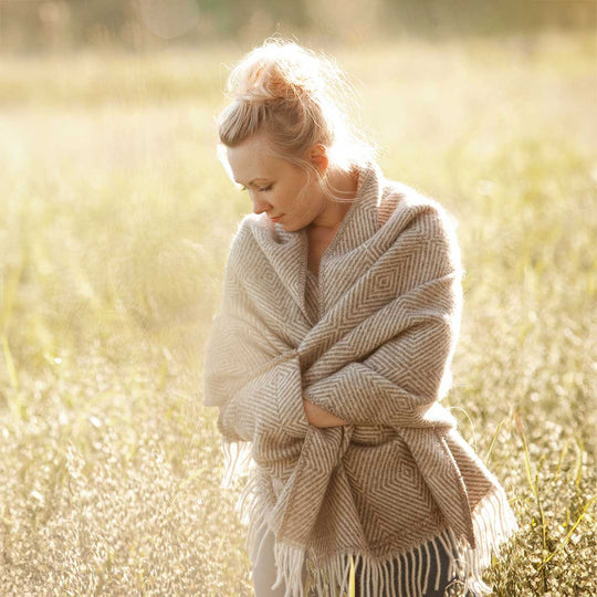 LAPUAN KANKURIT ラプアンカンクリ ポケットショール MARIA ( 60×180cm / ブラウン×ホワイト )