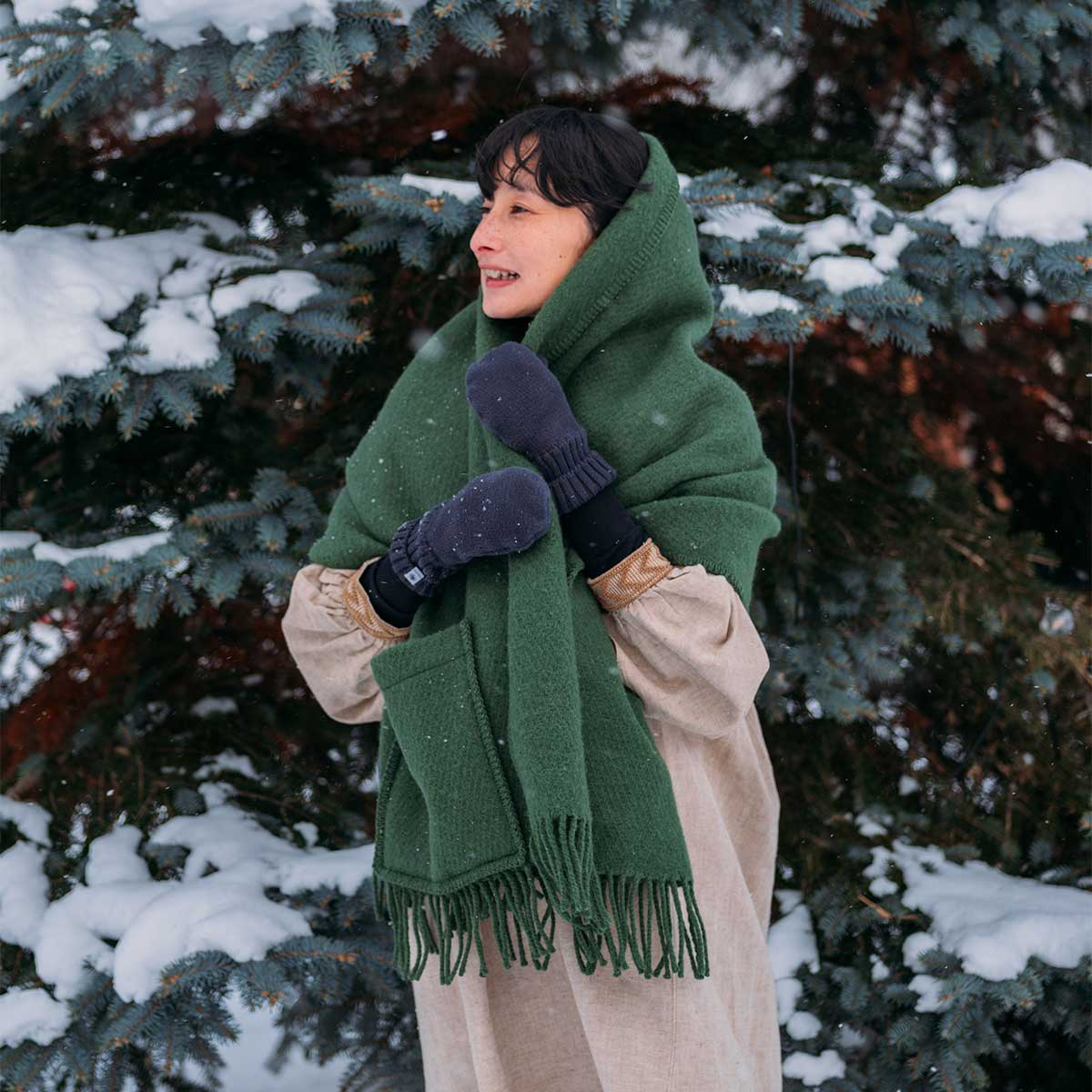 LAPUAN KANKURIT ラプアンカンクリ ポケットショール UNI ( 60×170cm / モスグリーン )