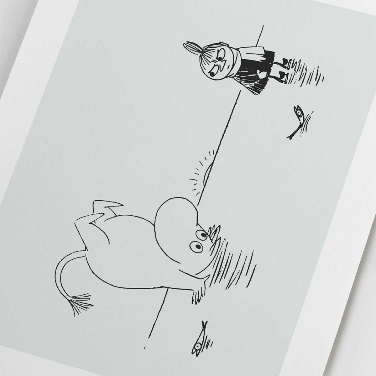 Moomin ムーミン Postery ポストリー モノクロミニポスター ( Moomin And Little My On Ice / 21 × 30 cm )