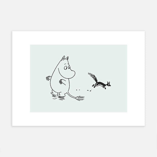 Moomin ムーミン Postery ポストリー モノクロミニポスター ( Moomin And Squirrel / 21 × 30 cm )