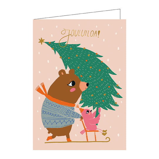 Putinki プティンキ クリスマスグリーティングカード ( Mira Mallius ミラ・マリウス / キックスレッドに乗るクマとトリ )