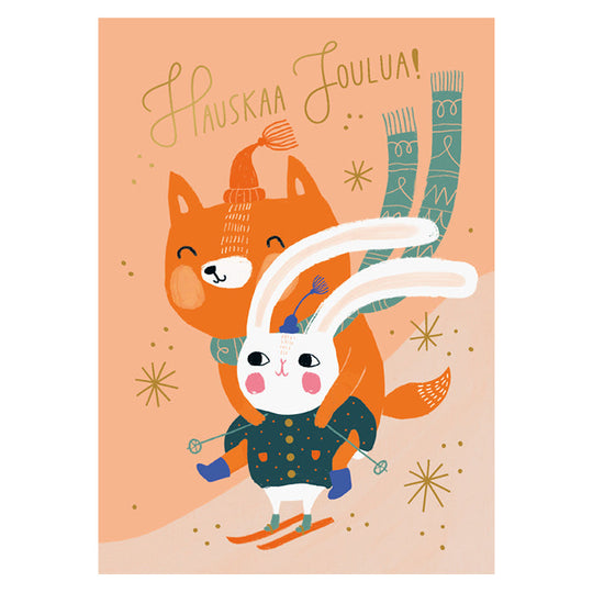 Putinki プティンキ クリスマスポストカード ( Mira Mallius ミラ・マリウス / スキーをするウサギとキツネ )