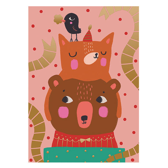 Putinki プティンキ クリスマスポストカード ( Mira Mallius ミラ・マリウス / なかよしなキツネとクマ )