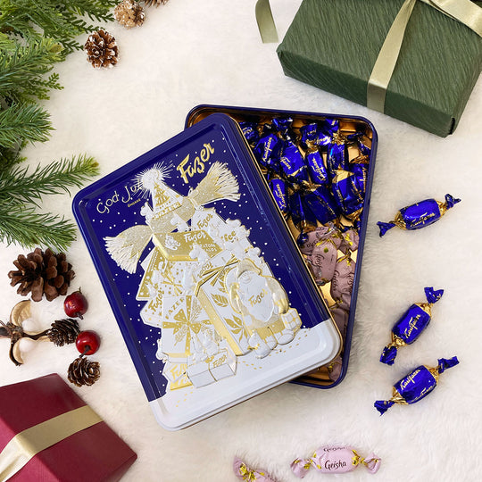 FAZER ファッツェル ×  Moomin ムーミン KarlFazerミルク & ゲイシャミルクチョコレート 缶  ( GodJul / ブルー / 30粒 )