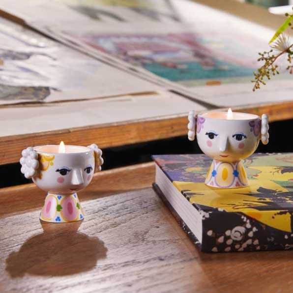 Bjorn Wiinblad ビヨン・ヴィンブラッド EVA ティーライトホルダー ( Φ6.5cm / イエロー&ラベンダー / 2個セット )