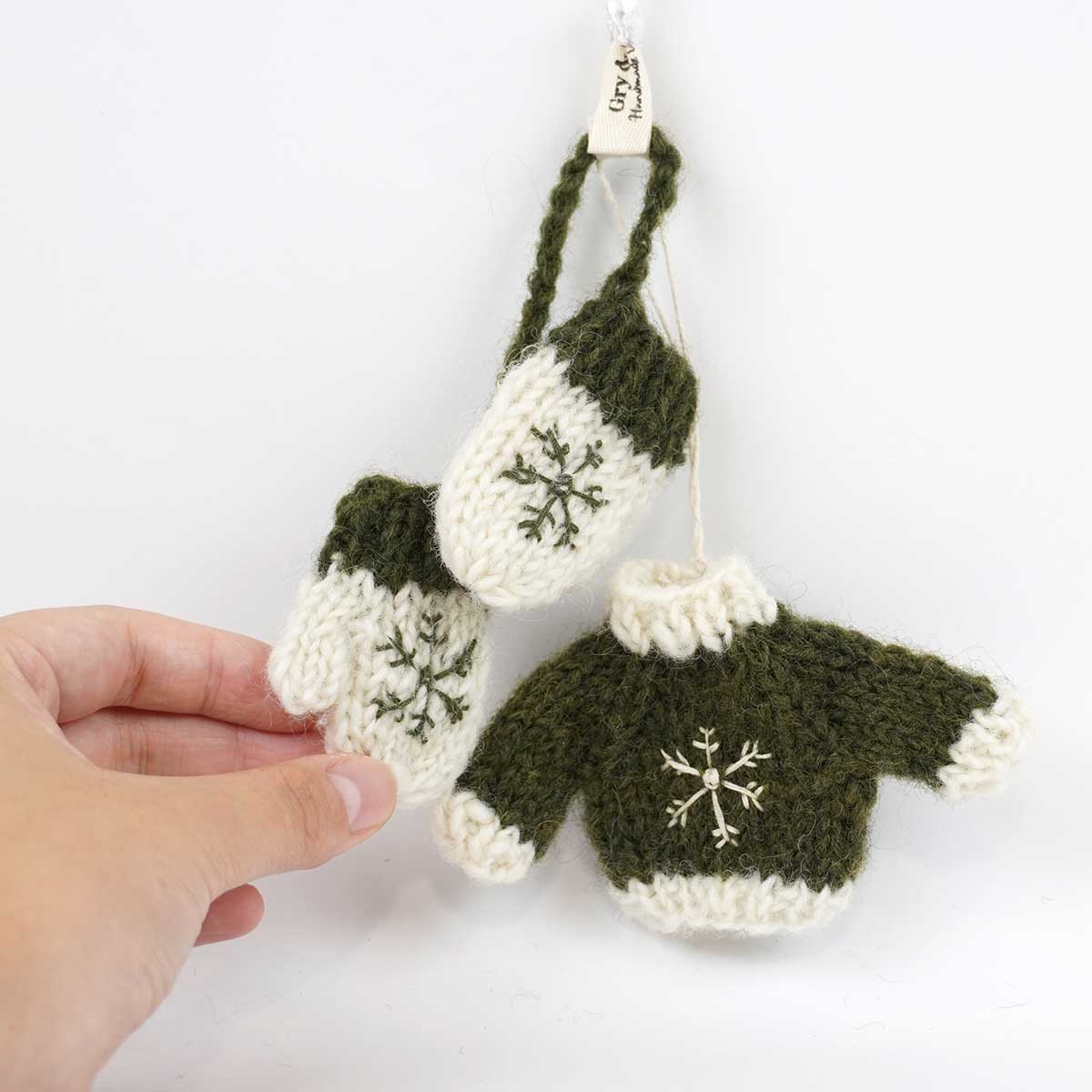 Gry&Sif グライアンドシフ オーナメント ( 手編みセーター＆手袋 / グリーン )