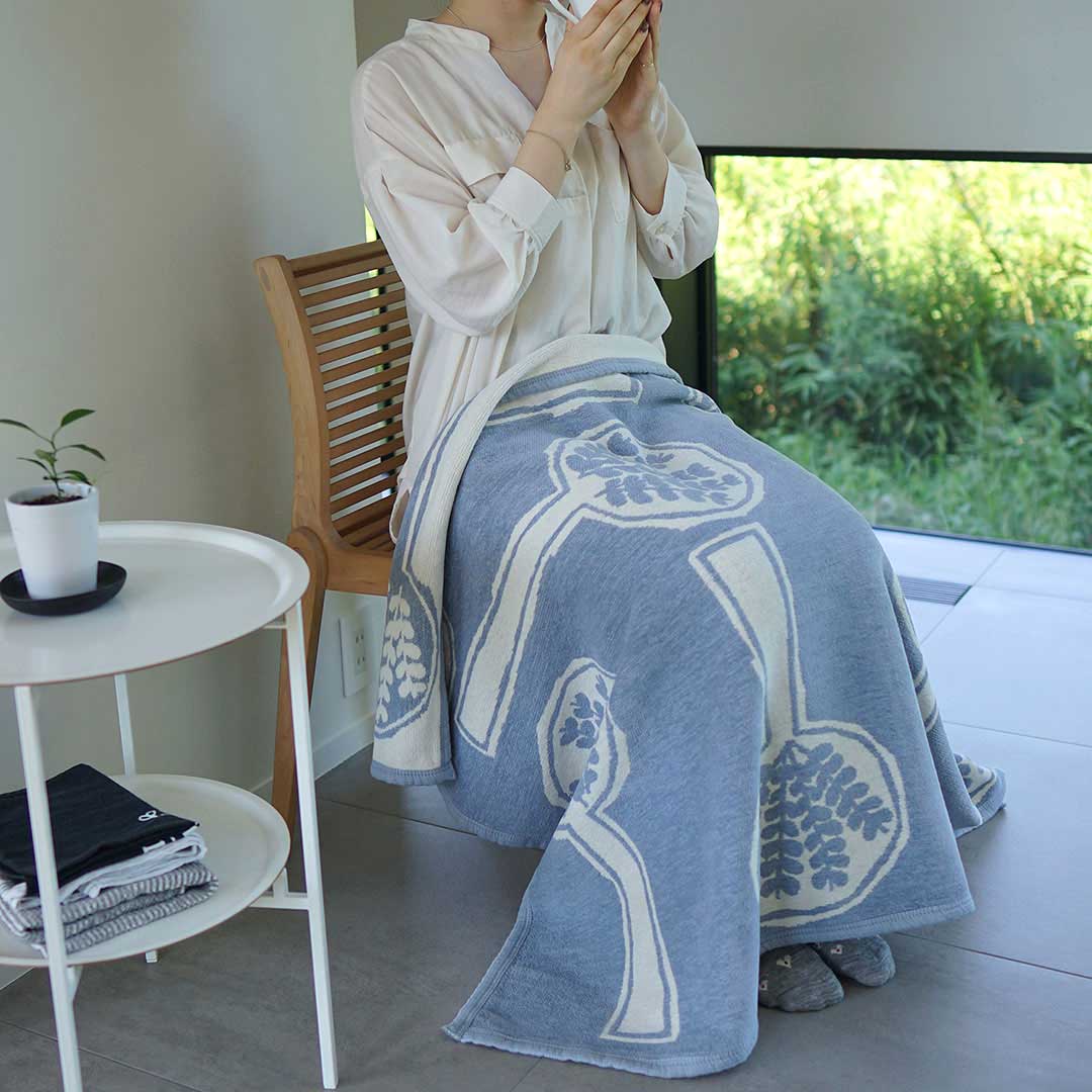 KLIPPAN クリッパン シュニールコットン ハーフブランケット FOREST SPOON ( 90×140cm / ブルー )