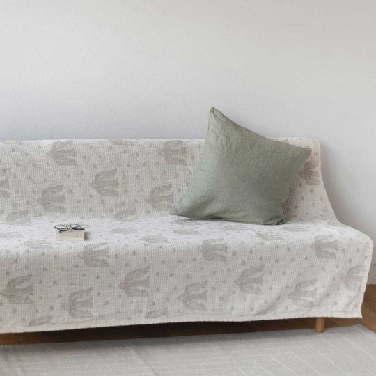 KLIPPAN クリッパン リネン&シュニールコットン シングルブランケット birds in the snow ( 140×180cm / ナチュラル )