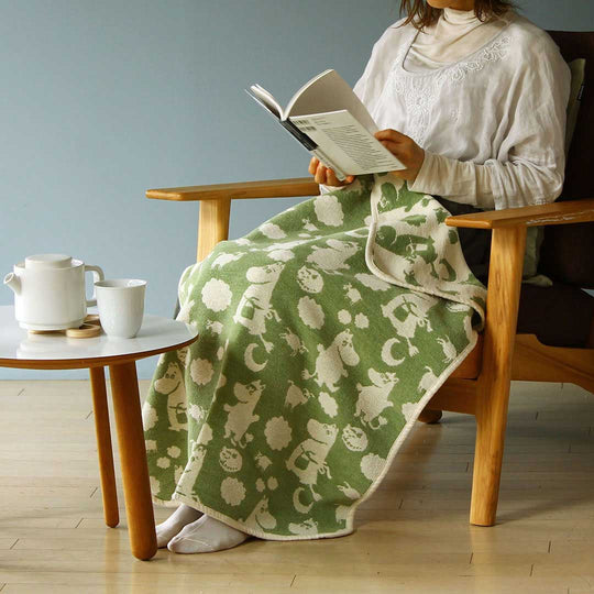 Moomin ムーミン KLIPPAN クリッパン シュニールコットン ミニブランケット ピルビ＆ムーミン ( 70×90cm / セージグリーン )