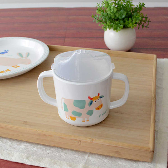 Petit Jour Paris プティジュールパリ フタつきダブルハンドルメラミンカップ ( ファーム )