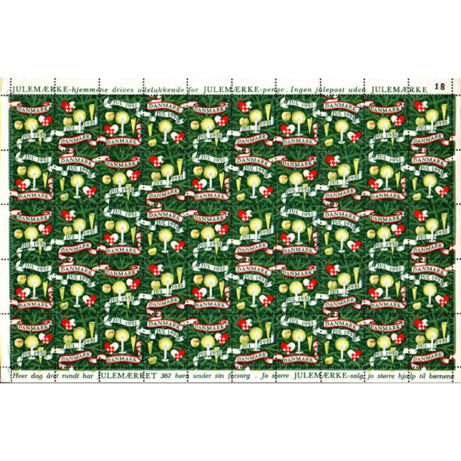 Danish Christmas Seals デンマーク クリスマス シール (1951年/50枚 1シート)