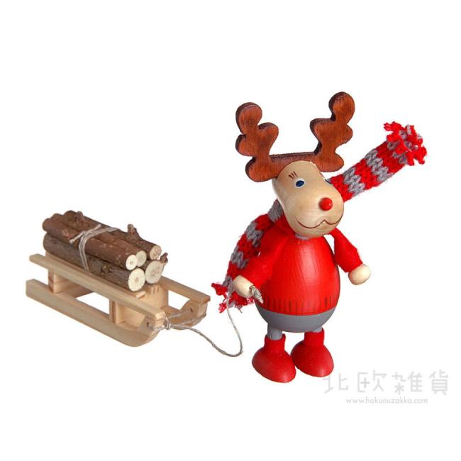 NORDIKA nisse ノルディカ ニッセ クリスマス 木製人形 (丸太をひいた胴長トナカイ)