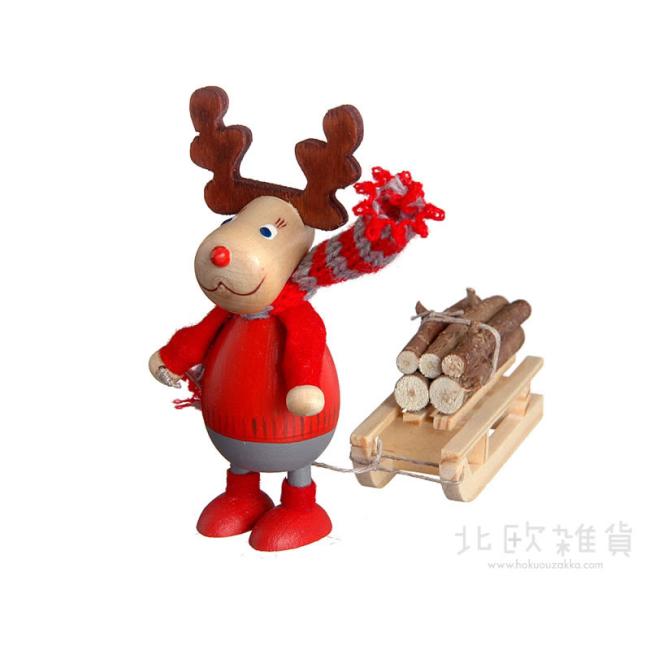 NORDIKA nisse ノルディカ ニッセ クリスマス 木製人形（丸太をひいた胴長トナカイ）