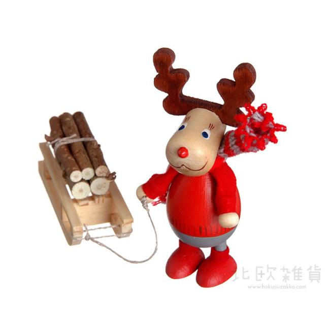 NORDIKA nisse ノルディカ ニッセ クリスマス 木製人形（丸太をひいた胴長トナカイ）