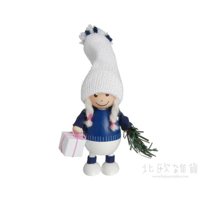 NORDIKA nisse ノルディカ ニッセ クリスマス 木製人形 (プレゼント持った胴長女の子 / ブルー)