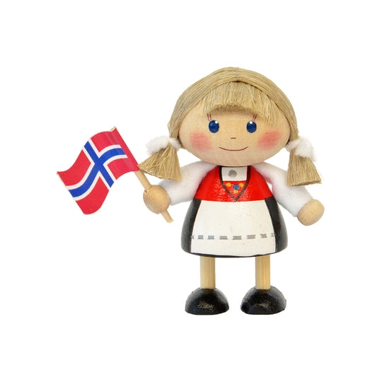 NORDIC GIFT ノルディック・ギフト 木製人形ノルウェーフラッグを持った女の子