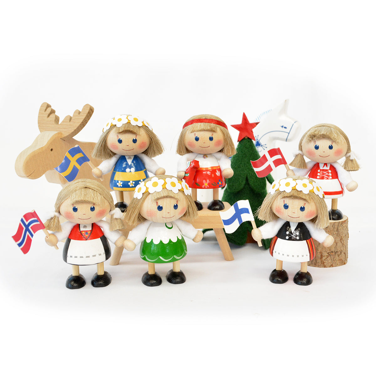 NORDIC GIFT ノルディック・ギフト 木製人形ノルウェーフラッグを持った女の子